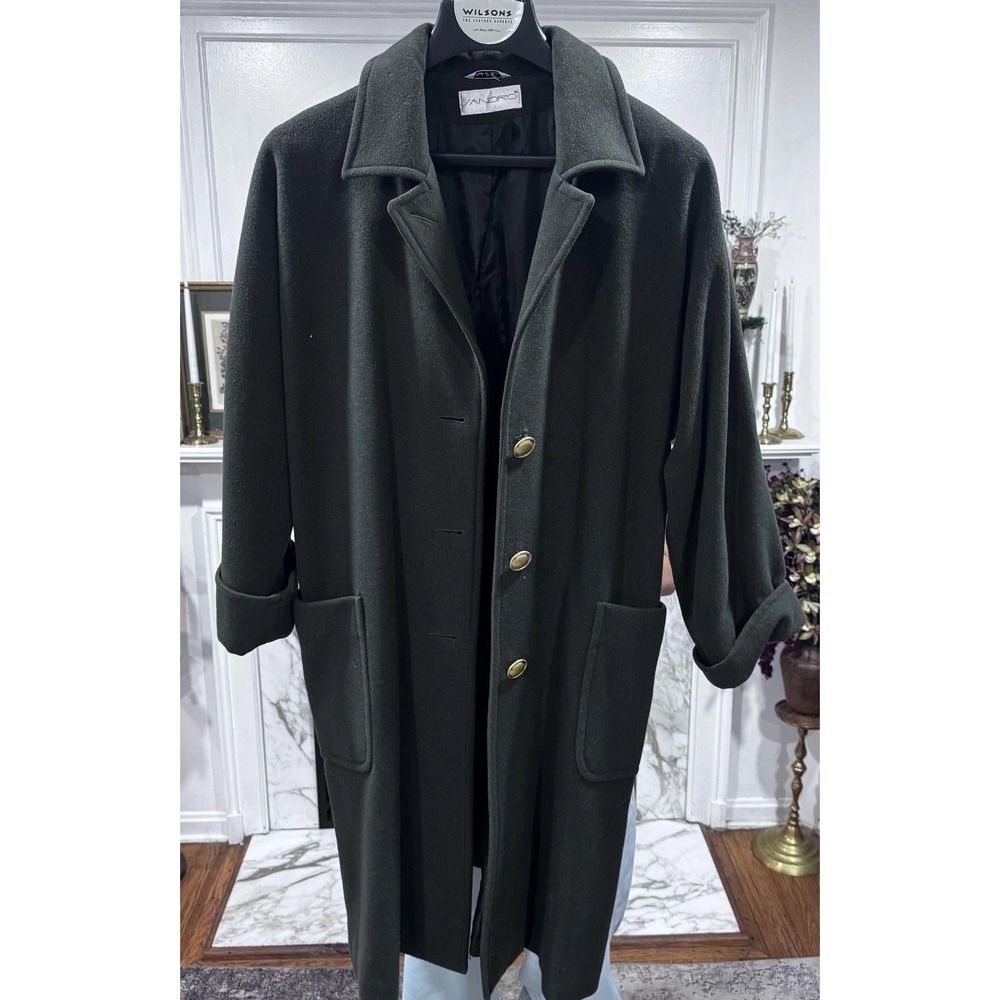 Vintage 90s Sandro Wool Coat Womens 12 Dark Green Trench Overcoat Slouchy Raglan